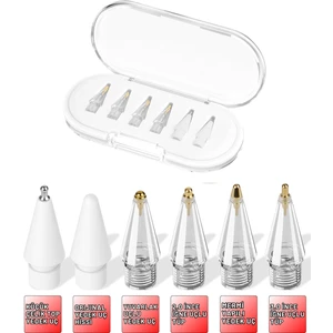 Apple Pencil Yedek Kalem Ucu – 1. ve 2. Nesil, Pro, Usb-C Uyumlu, Şeffaf Saklama Kutulu Set (6'lı)