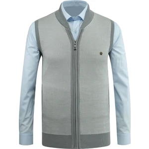 Çizgi Triko Erkek Triko Yelek Fermuarlı Cepli Çelik Örgü Triko Klasik Kalıp - 5015J