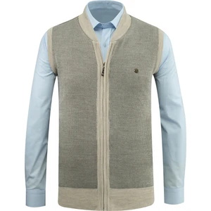 Çizgi Triko Erkek Triko Yelek Fermuarlı Cepli Çelik Örgü Triko Klasik Kalıp - 5015J