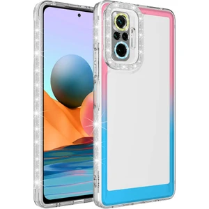 Xiaomi Redmi Note 10 Pro Kılıf Simli ve Renk Geçiş Tasarımlı Lens Korumalı Snel Park Kapak-Pembe-Mavi