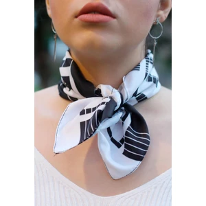 Desenli Fular Ekru-Siyah