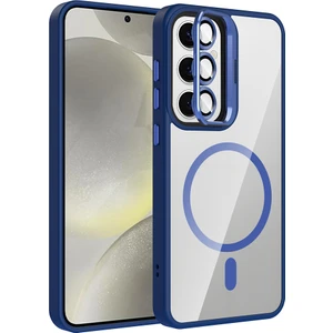 Galaxy S24 Fe Kılıf Standlı ve Kamera Lens Hediyeli M-Safe Şarj Özellikli Snel Etro Kapak - Lacivert