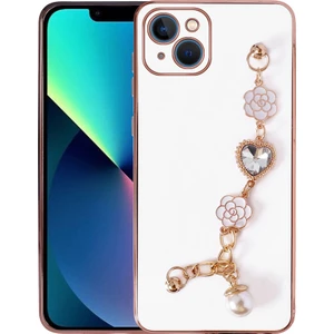 Apple iPhone 14 Plus Kılıf El Tutamaçlı Kamera Korumalı Snel Taka Silikon Kapak-Beyaz