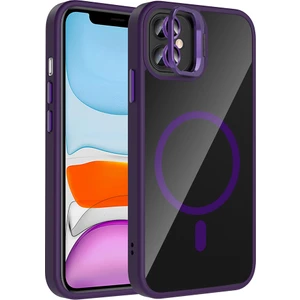 iPhone 11 Kılıf Standlı ve Kamera Lens Hediyeli M-Safe Şarj Özellikli Snel Etro Kapak - Derin Mor