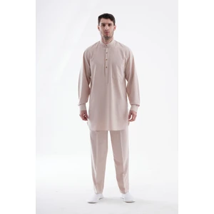 Erkek Hac ve Umre Kıyafeti Ikili Alt Üst Afgan Takım - Bej