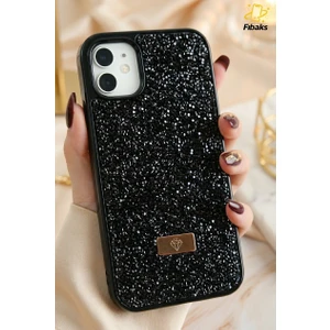 Apple iPhone 11 Uyumlu Kılıf Elmas Tasarımlı Siyah Taşlı Işıltılı Pırlanta Silikon Kapak
