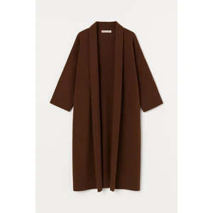 6975 Kadın Şal Yaka Uzun Triko Hırka Kahve