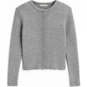 6972 Kadın Fitilli Basic Triko Hırka Gri