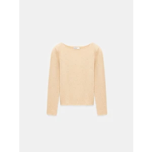 10836 Yün Karışımlı Parıltılı Kayık Yaka Kazak-Bej