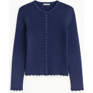 6972 Kadın Fitilli Basic Triko Hırka Lacivert