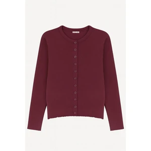 6931 Kadın Düğmeli Fitilli Triko Hırka Mürdüm