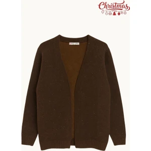 7006 Kadın Christmas Edition Pullu Triko Hırka Kahve