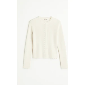 6972 Kadın Fitilli Basic Triko Hırka Naturel