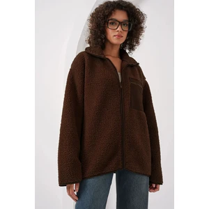 Kadın Fermuarlı Oversize Peluş Ceket  55446