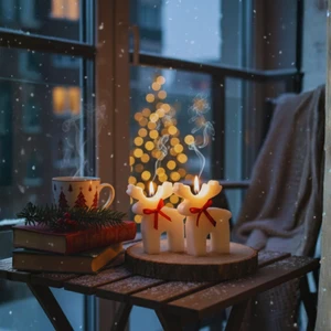 Nevhan Sanat Yılbaşı Geyik Mum 2’li Set | El Yapımı Dekoratif Kış Serisi (9 x 10 x 2.5 cm)