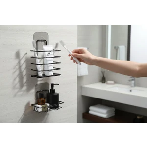 Alsi Home Paslanmaz Metal Banyo Duvar Organizeri - Yapışkanlı Diş Fırçalık ve Sabunluk Seti - 2'li Süper Set