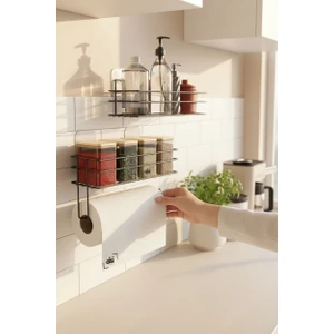 Alsi Home Yapışkanlı Şampuanlık Baharatlık 2li Metal Kağıt Havluluk Siyah Standlı Şık Mutfak Banyo Rafı