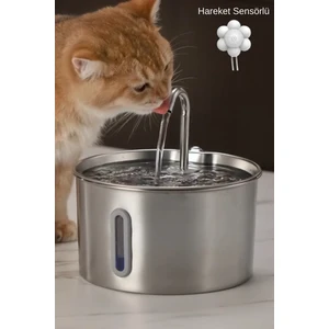 Sensörlü 2.2 L Göstergeli Paslanmaz Çelik Kedi Köpek Için Su Pınarı Su Çeşmesi Su Sebili S12