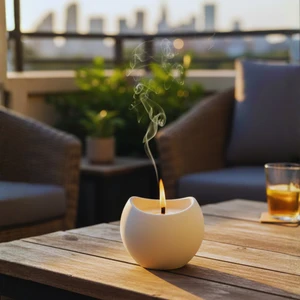 Nevhan Sanat Kavisli El Yapımı Mum |  Mat Beyaz Tasarım (10 × 8 cm)