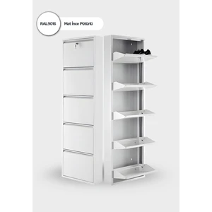 Mobilya Pratik Kilitli 5'li Metal Ayakkabılık - Beyaz