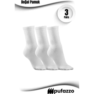 Uniseks Tenis Beyaz Spor Çorap 3'lü Set - Doğal Pamuk, Dikişsiz, Havlu Taban Soket Çorap