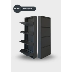 Mobilya Pratik Kilitli 4'lü Metal Ayakkabılık - Antrasit