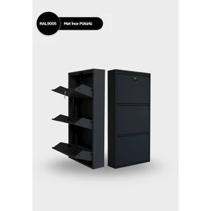 Mobilya Pratik Kilitli 3'lü Metal Ayakkabılık - Siyah