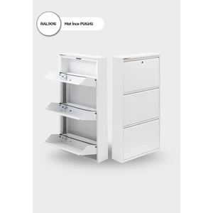 Mobilya Pratik Kilitli 3'lü Metal Ayakkabılık - Beyaz