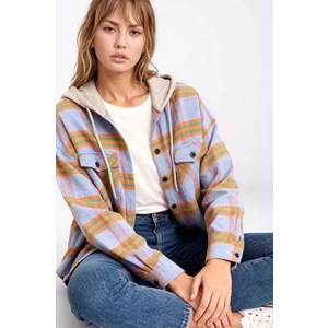 Kadın Desenli Renkli Oduncu Oversize Bol ve Geniş Kalıp Casual Çift Kapüşonlu Ceket Gömlek