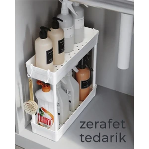 Çok Amaçlı 2 Katlı Evye Altı Düzenleyici Askılı Banyo Dolap Içi Organizer Rafı Standı