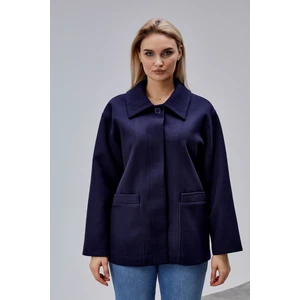 Camille Lacivert Oversize Cep Detaylı Astarlı Kaşe Ceket