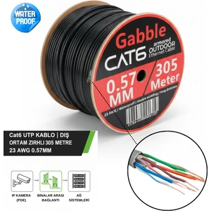 Gabble Cat6 Utp 305 Metre Zırhlı Dış Ortam Ethernet Ağ Kablosu 23 Awg 0.57MM