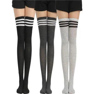 Şık Dizüstü Çizgili Çorap Yeni Trend 3 Adet Siyah-Füme-Beyaz