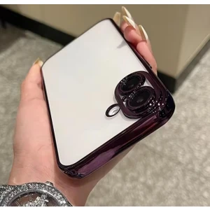 M.TK Moveteck iPhone 17 Kılıf Tam Kamera Lens Koruyucu Metalik Parlak Renkli Kenarlı Yumuşak Silikon Lensli Kapak Arkası Şeffaf Kapak