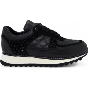 Luglio Shoes Hakiki Siyah Deri Taşlı Kadın Sneaker