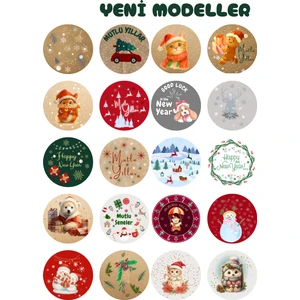 20 Adet 4 cm Yılbaşı Temalı Yapışkanlı Sticker Hediye Paketi Etiketi