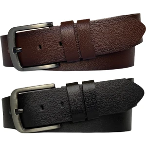 Tek Parça Deri 2'li Set Siyah, Koyu Kahverengi 4.5 cm Kot, Spor Kemer