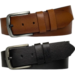 Tek Parça Deri 2'li Set Siyah, Taba 4.5 cm Kot, Spor Kemer