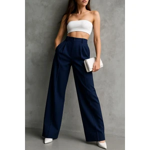 Kadın Siyah Çift Pileli Yüksek Bel Palazzo Kumaş Pantolon | Şık Ofis ve Günlük Kombinler Için