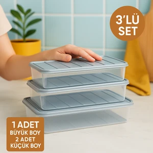 Saklama Kabı 3’lü Buzdolabı Düzenleyici - Kapaklı & Şeffaf