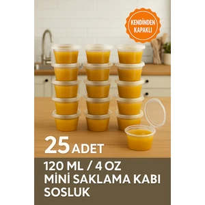 25 Adet Sızdırmaz Kendinden Kapaklı 120 ml Mini Saklama Kabı Sosluk , Et Kemik Suyu,buzluk Kabı