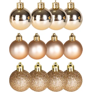 Yılbaşı Topu Simli Mat Parlak 12'li Set Şampanya-Gold 6 Cm.