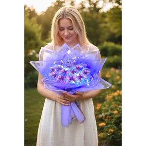 Lila Mor LED Işıklı Kelebek Buketi