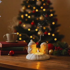 Nevhan Sanat Ateş Başında Isınan Kardan Adam Mumluk Seti – El Yapımı Yılbaşı Dekoru