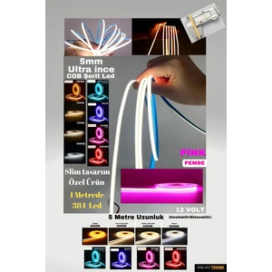 Oem Cob Şerit LED Ultra Ince 5 mm Kalınlık Neon Gibi Yanar / Pembe Renk