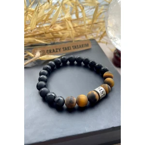 Crazy Takı Tasarım Mat Kaplan Gözü & Desenli Mat Oniks Bileklik