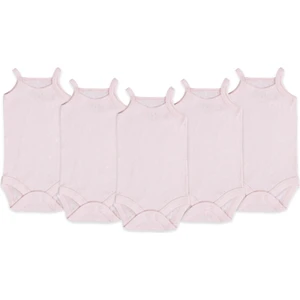 5'li Jakarlı Ip Askılı Bebek Body Zıbın Çıtçıtlı 100% Pamuk - Pembe