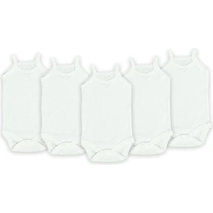 5'li Jakarlı Ip Askılı Bebek Body Zıbın Çıtçıtlı 100% Pamuk - Ekru