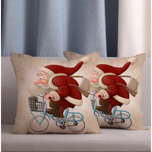 Alkan Homes 2 Adet Noel Baba Desenli Dijital Baskılı Kırlent Kılıfı