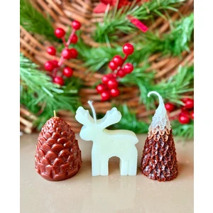 Cacagift Design Çam Ağacı , Geyik ve Kozalak Modelli 3'lü Mum Seti Yılbaşına Özel